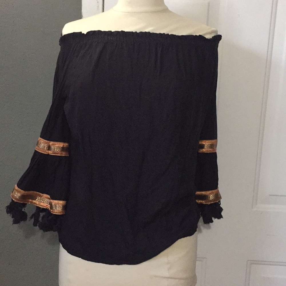 Mimi bell sleeves black blouse with ribbons